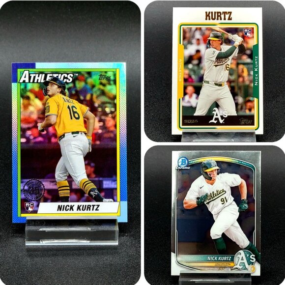 Three 2025 Nick Kurtz RC Topps 35th, Archives, Bowman Chrome Athletics - Picture 1 of 7